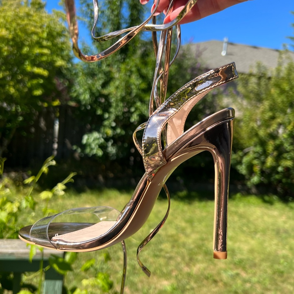 Simmi London Jamaica ankle tie heeled sandals in gold